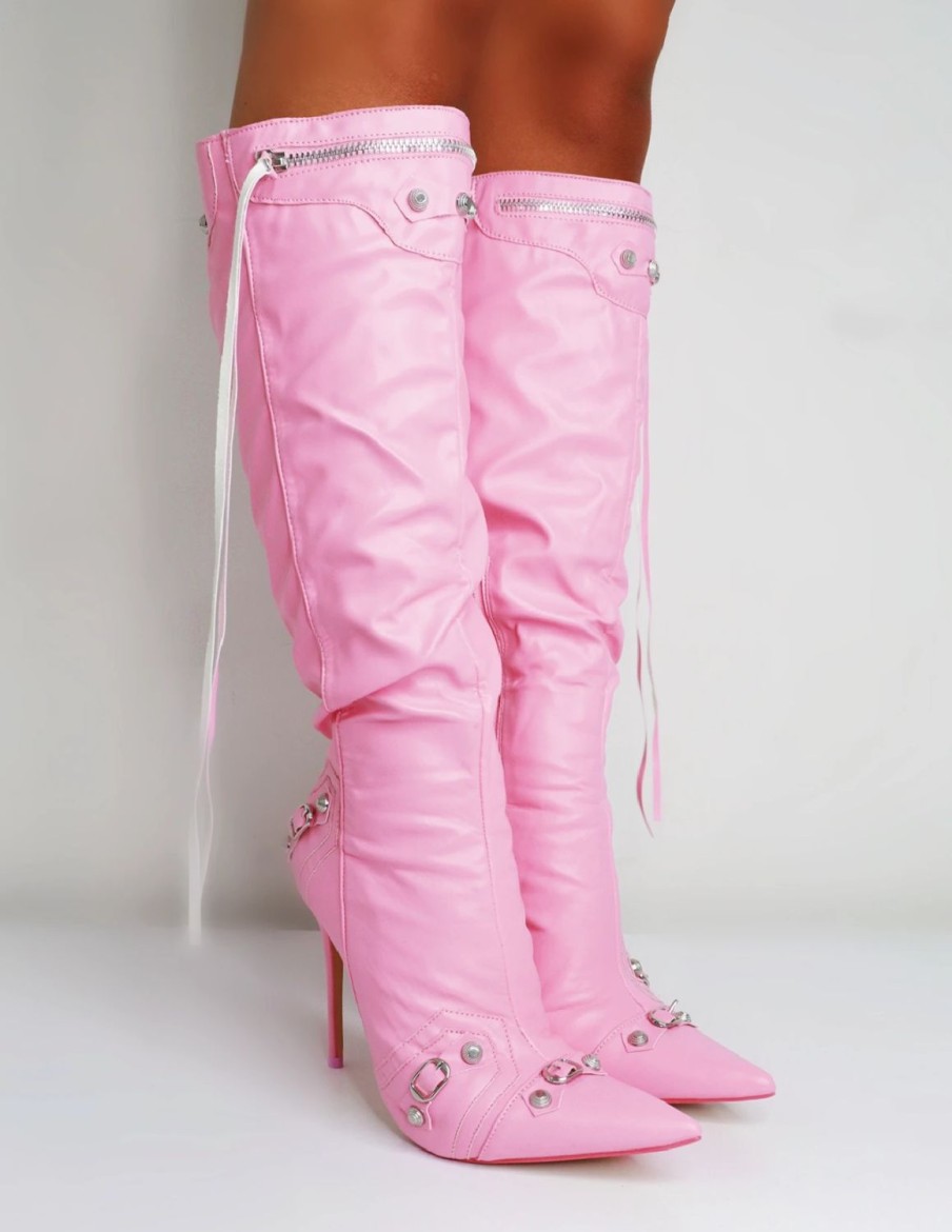 * Public Desire Cardi Pink Pu Boots