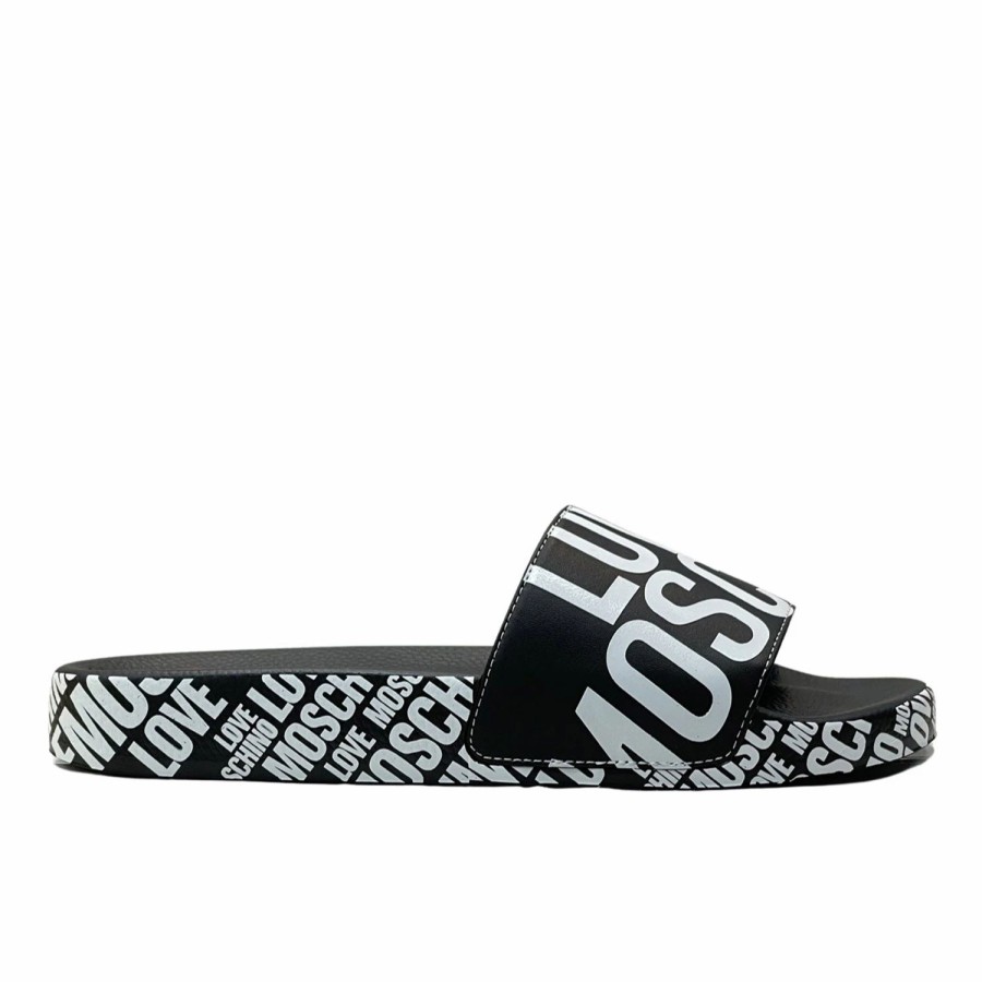 * Love Moschino Black Logo Print Slide Flats