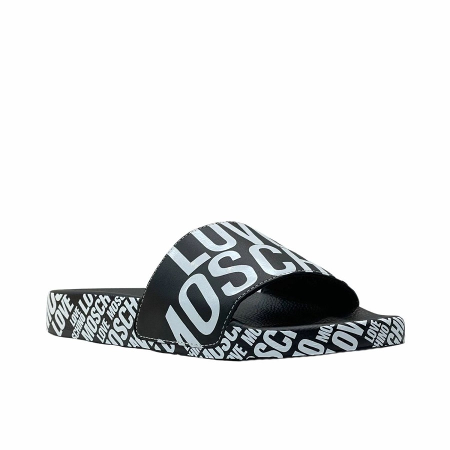 * Love Moschino Black Logo Print Slide Flats