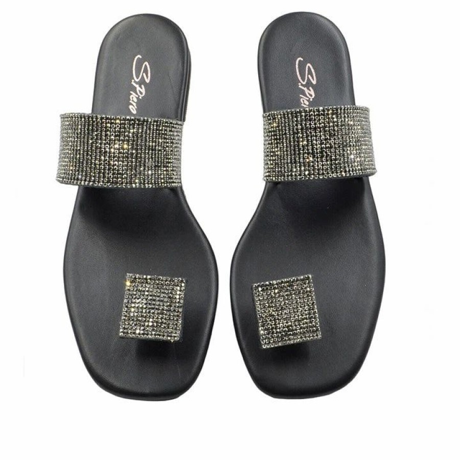 * S.Piero E34-004 Black Sandals Flats