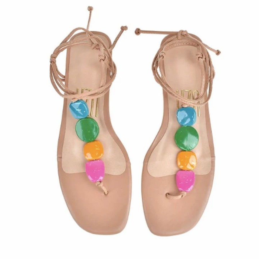 * Uza Beige Pearls Sandals Sandals