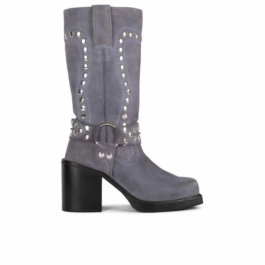 * Jeffrey Campbell Dusty Blue Suede Silver Boots