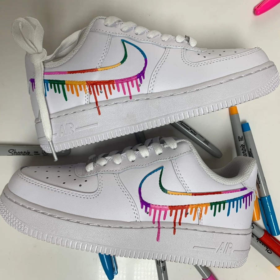 * Nike Air Force 1 Custom Rainbow Drip Sneakers