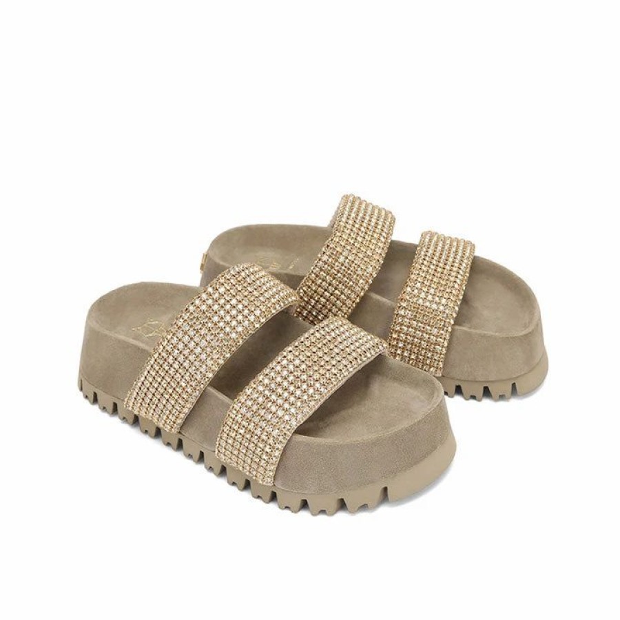 * Naked Wolfe Valencia Gold Diamond Nylon Slippers Flats