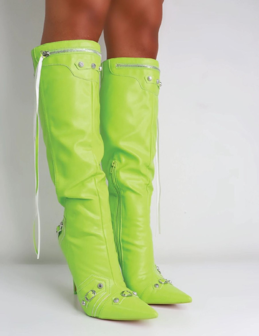 * Public Desire Cardi Lime Pu Boots