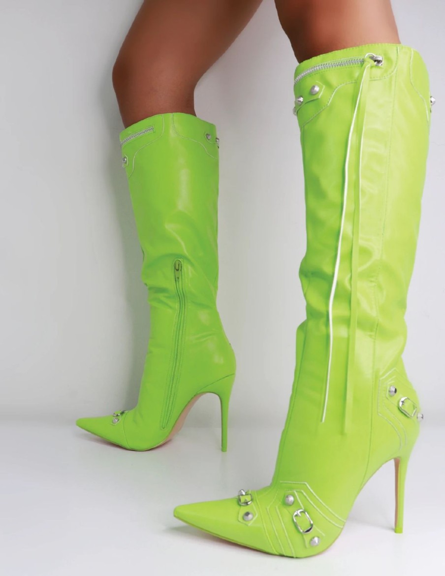 * Public Desire Cardi Lime Pu Boots