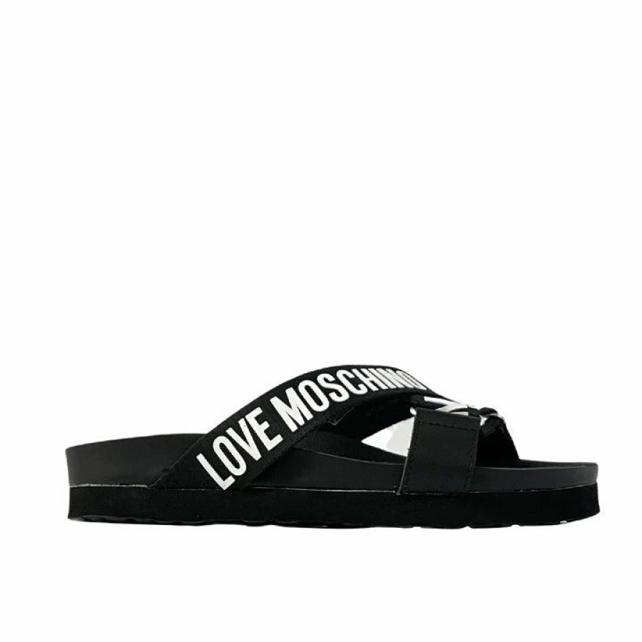 * Love Moschino Logo Banded Black Sandal Sandals