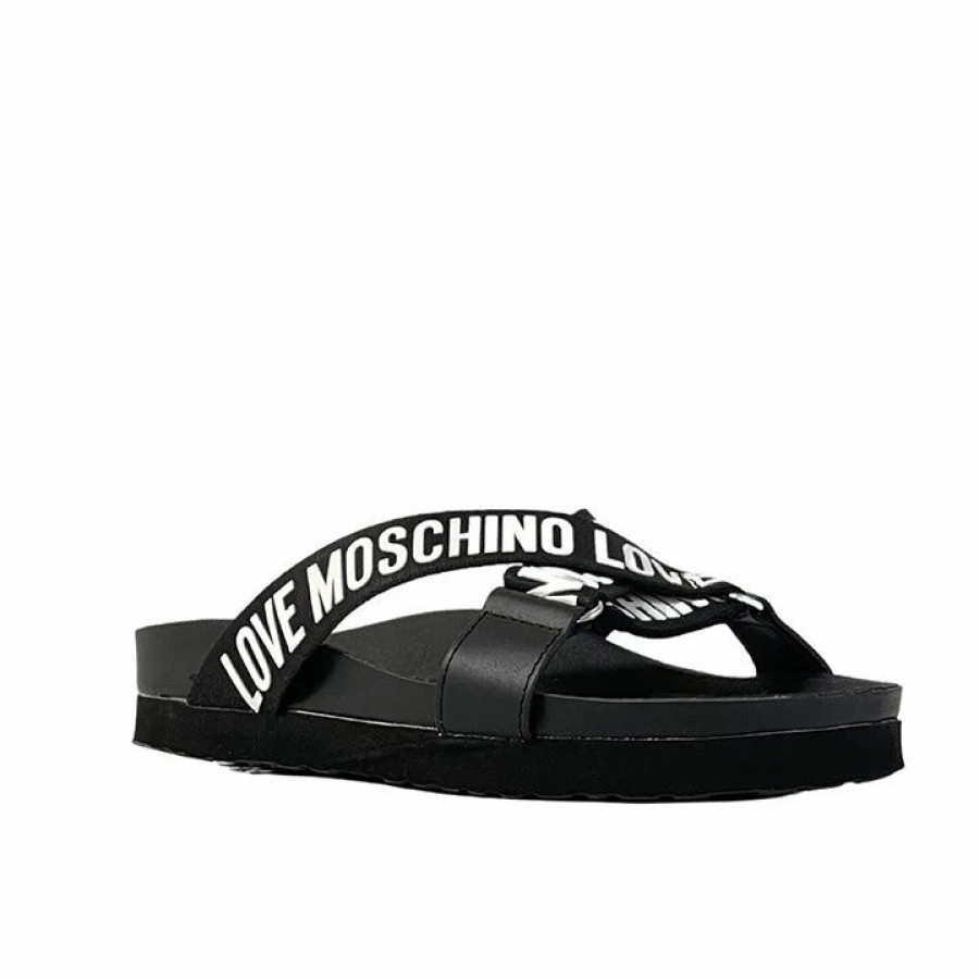 * Love Moschino Logo Banded Black Sandal Sandals