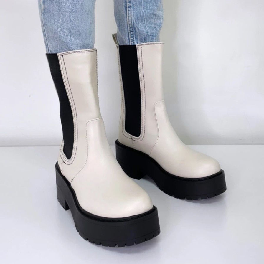 * White Leather Long Boots Boots