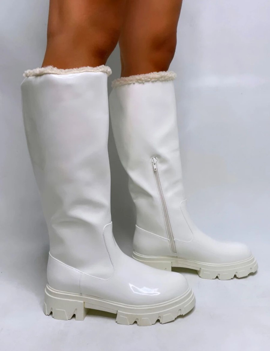 * Public Desire Ember White Patent Boots