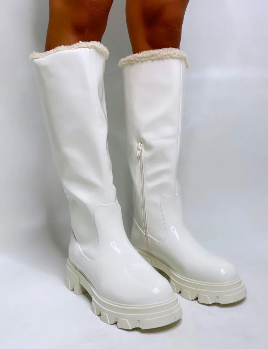 * Public Desire Ember White Patent Boots