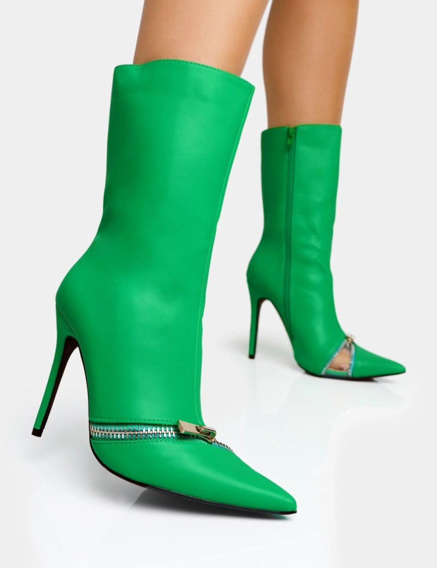 * Public Desire Pitstop Green Heels Boots