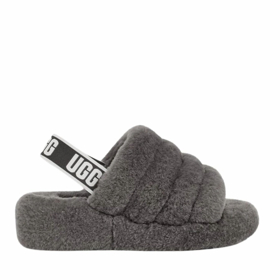 * Ugg Fluff Yeah Slide Charcoal Flats