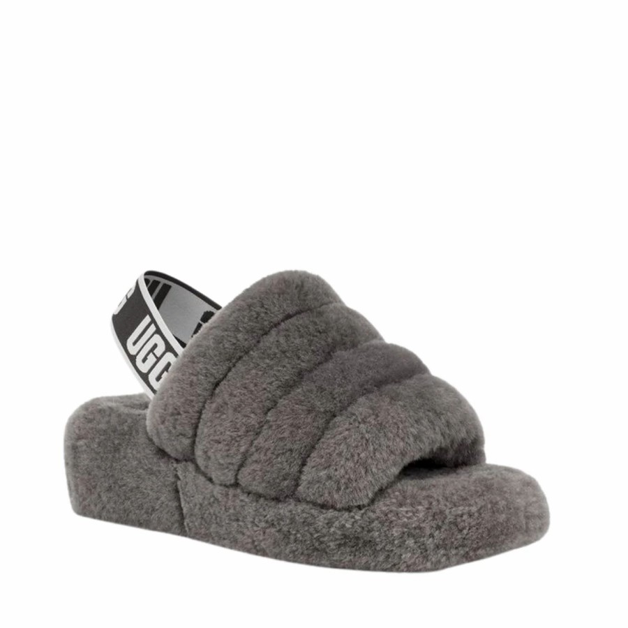 * Ugg Fluff Yeah Slide Charcoal Flats